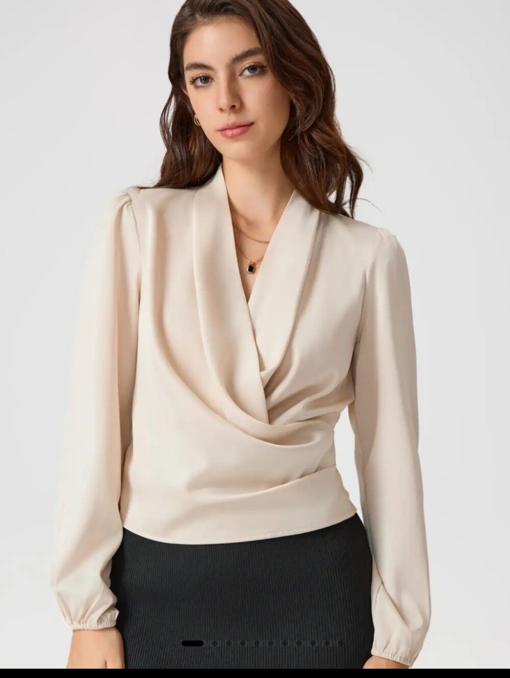 Draped V-Neck Blouse in Cream - Women's Top XL New